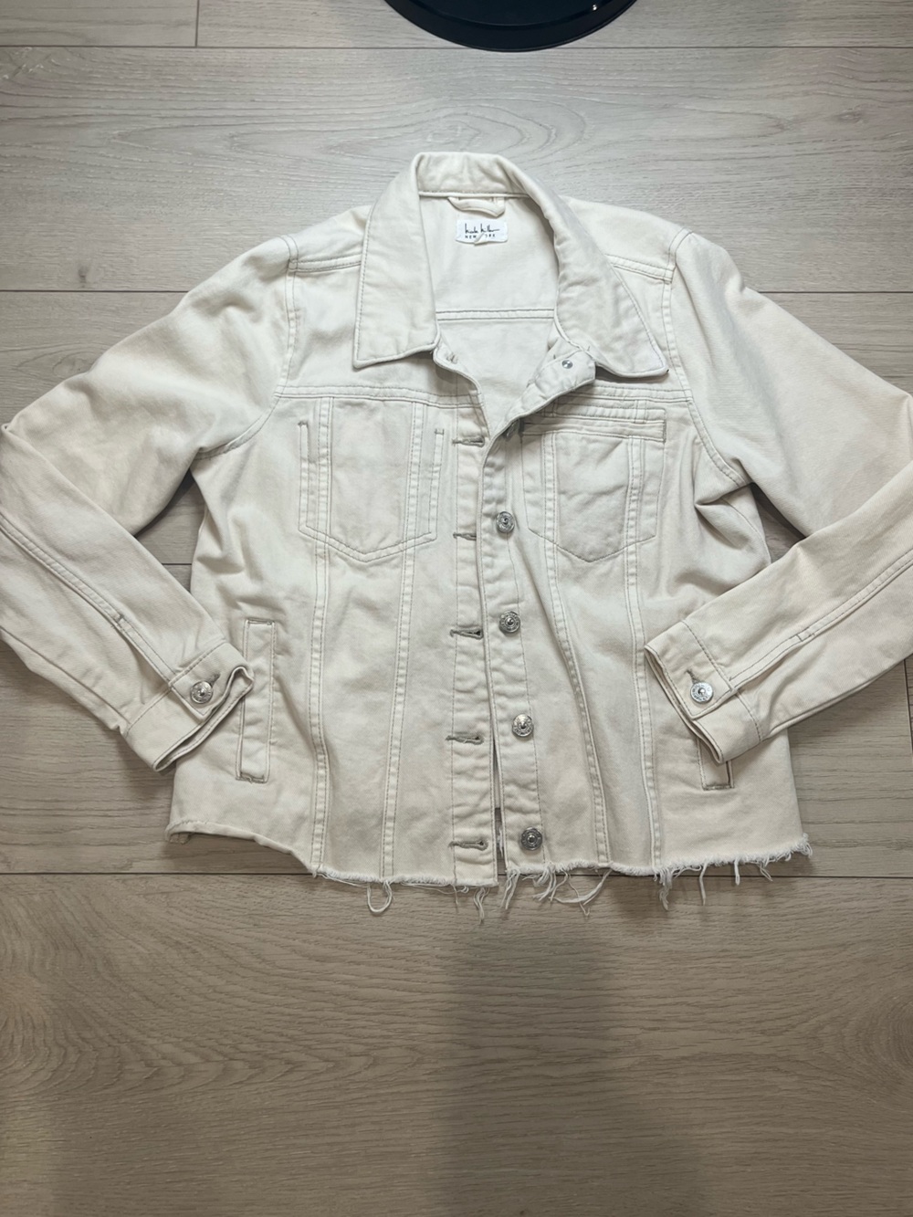 Nicole Miller New York Jean Jacket Women’s Size Medium Beige 100% Cotton